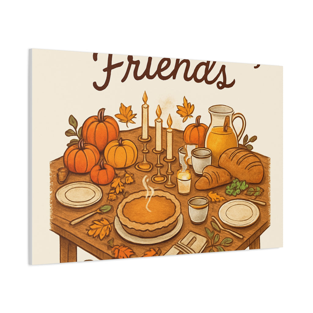 Thankful Gathering Canvas Wall Art — Friends, Family Thanksgiving Table Illustration