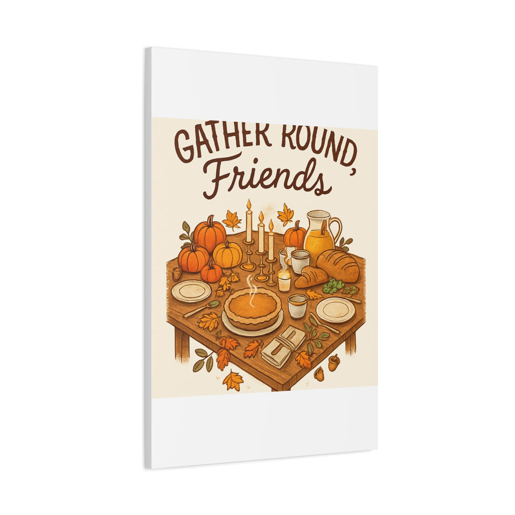 Thankful Gathering Canvas Wall Art — Friends, Family Thanksgiving Table Illustration