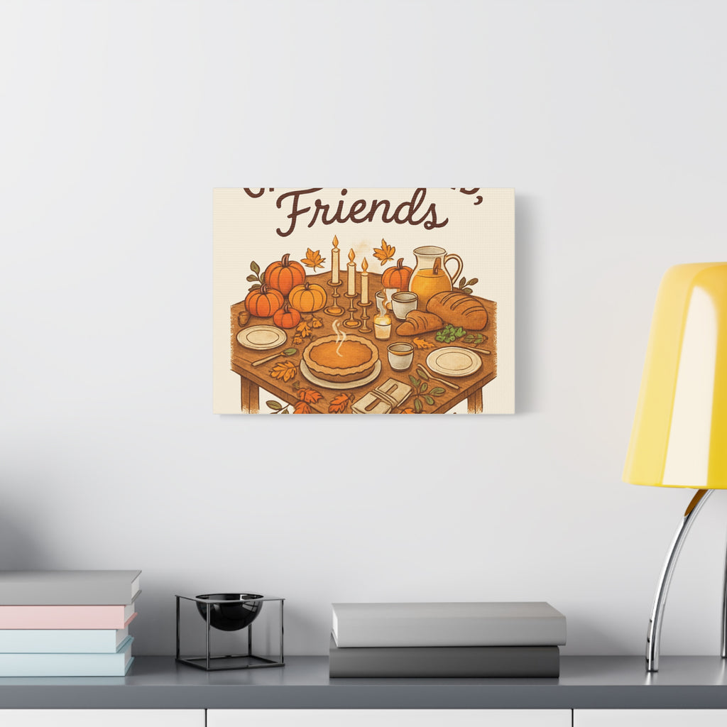 Thankful Gathering Canvas Wall Art — Friends, Family Thanksgiving Table Illustration