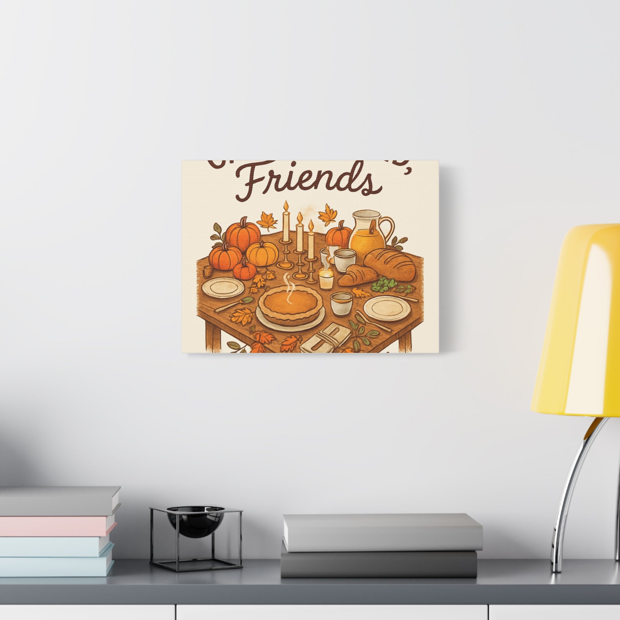 Thankful Gathering Canvas Wall Art — Friends, Family Thanksgiving Table Illustration