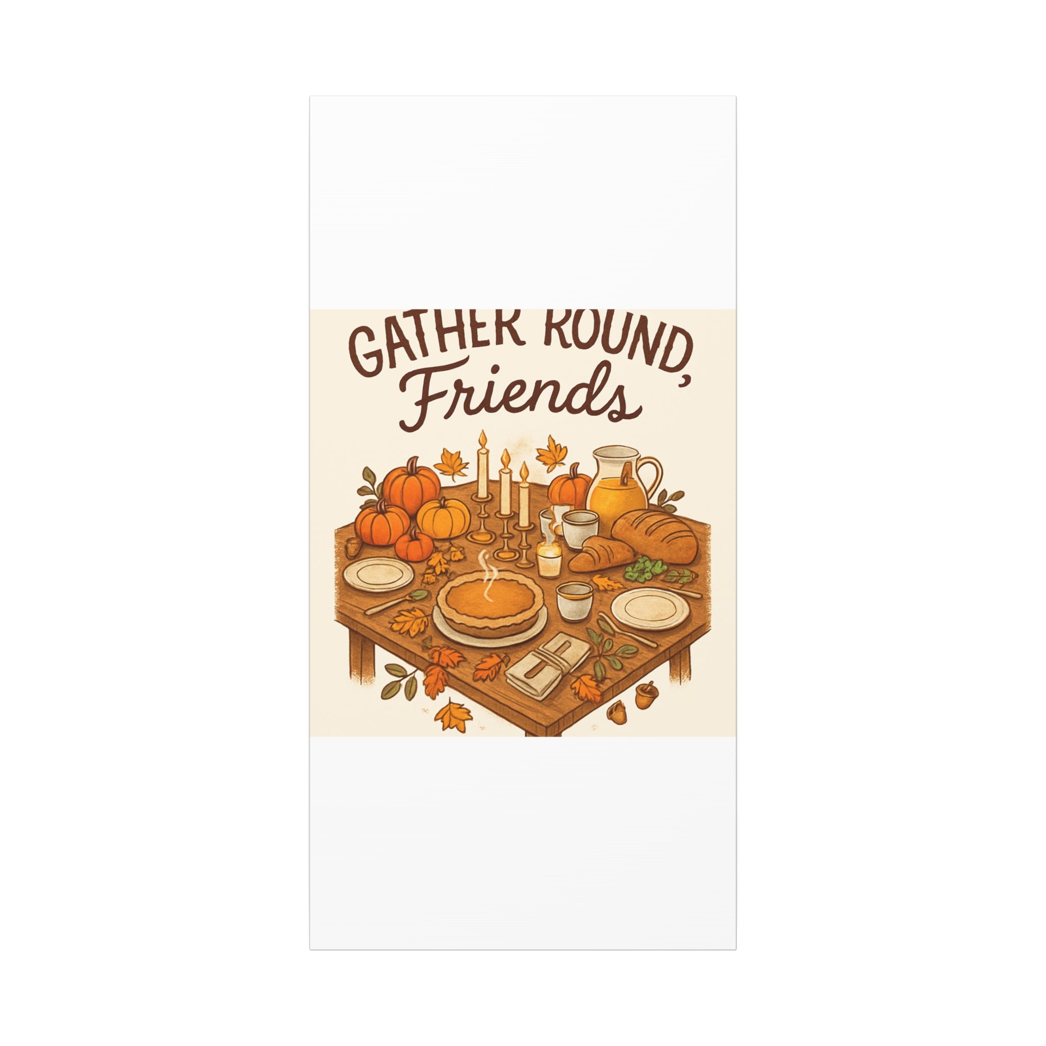 Thankful Gathering Canvas Wall Art — Friends, Family Thanksgiving Table Illustration