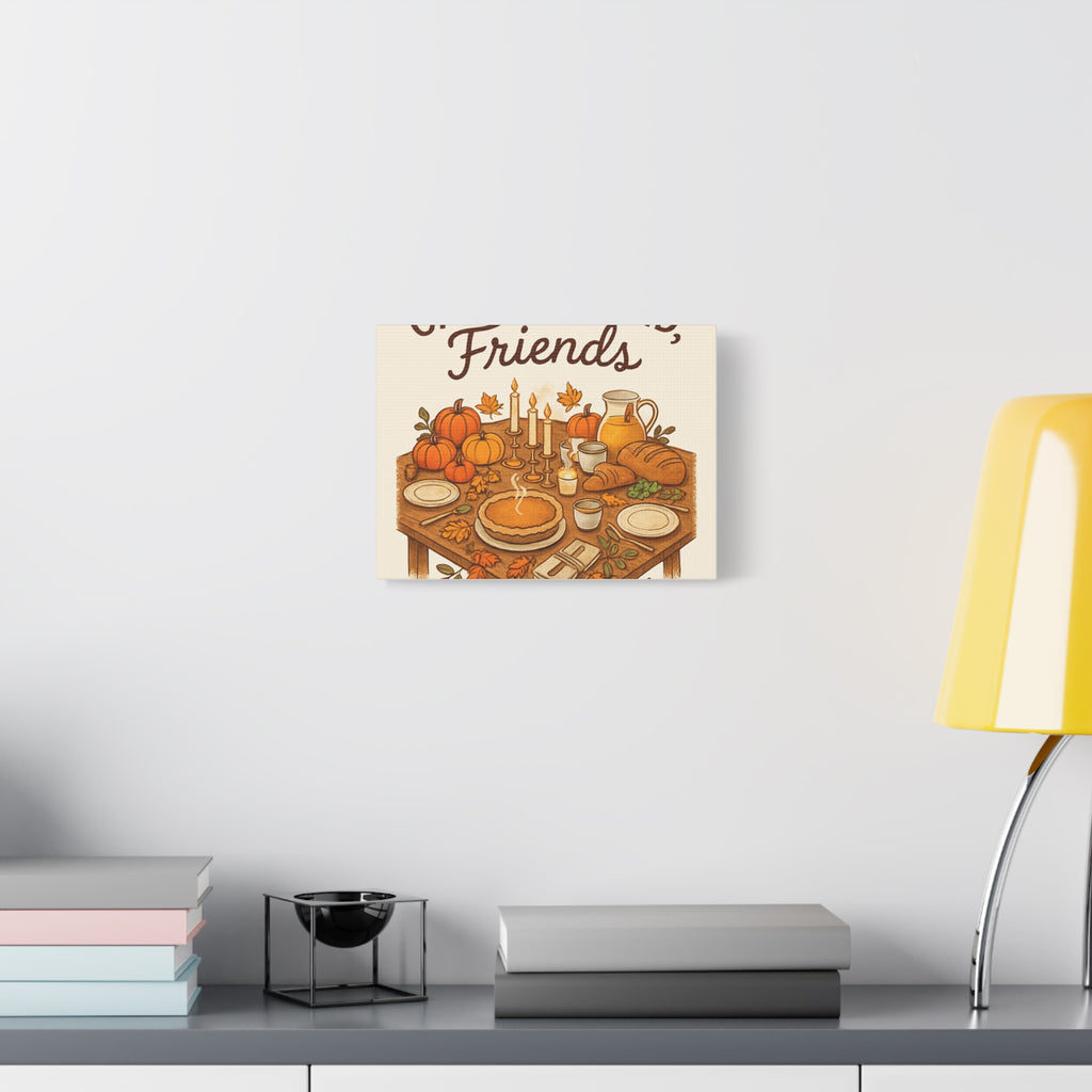 Thankful Gathering Canvas Wall Art — Friends, Family Thanksgiving Table Illustration