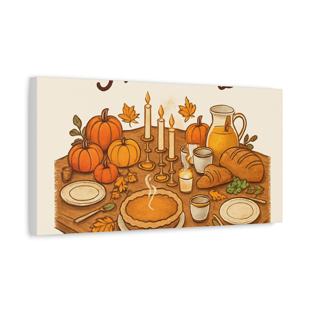 Thankful Gathering Canvas Wall Art — Friends, Family Thanksgiving Table Illustration