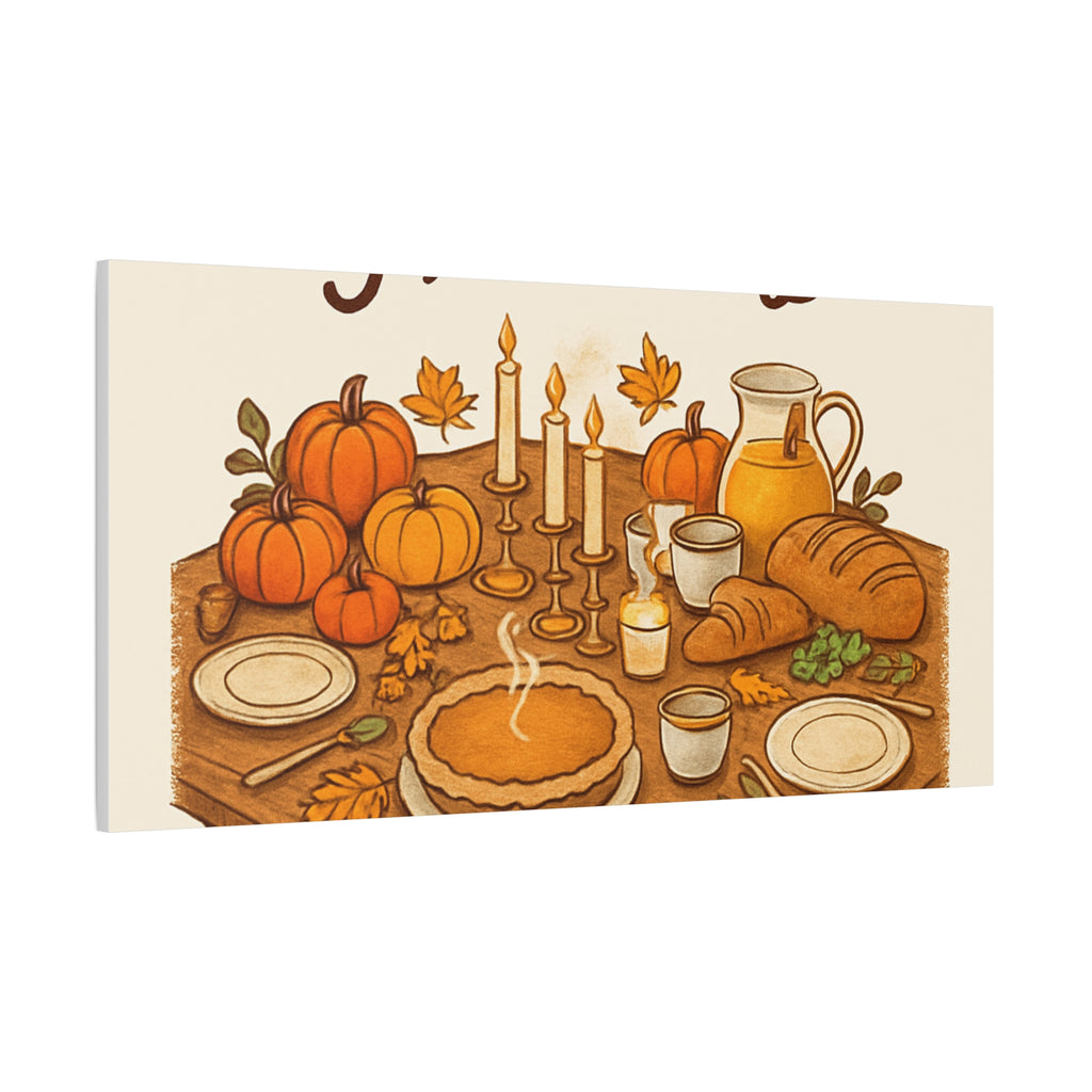 Thankful Gathering Canvas Wall Art — Friends, Family Thanksgiving Table Illustration