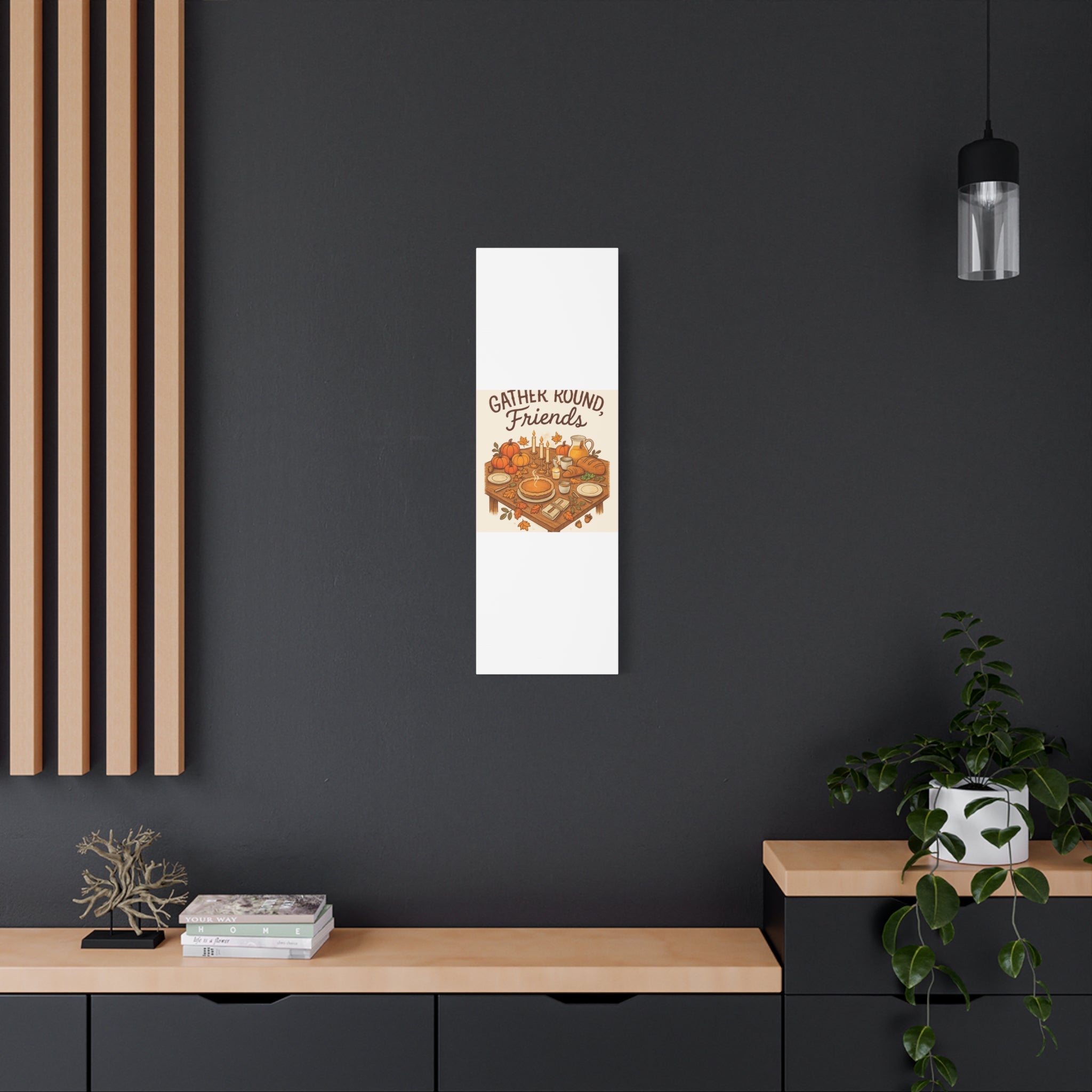 Thankful Gathering Canvas Wall Art — Friends, Family Thanksgiving Table Illustration