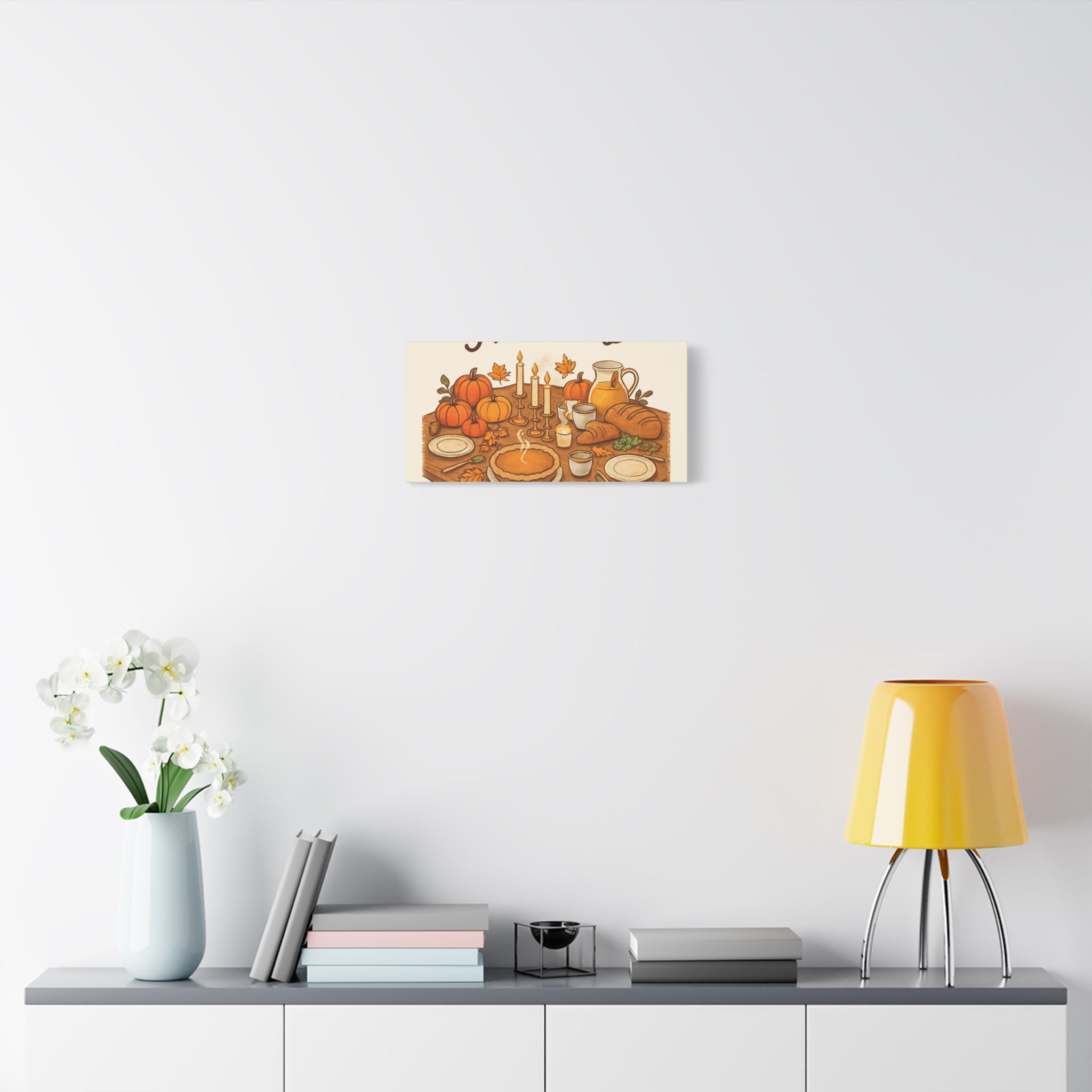 Thankful Gathering Canvas Wall Art — Friends, Family Thanksgiving Table Illustration