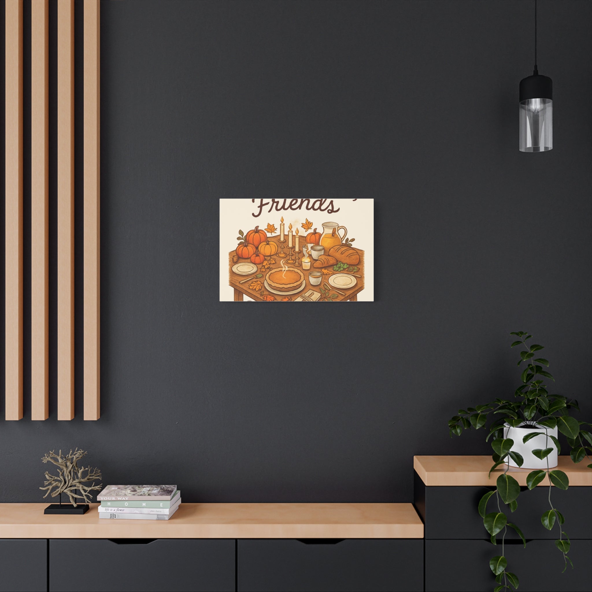 Thankful Gathering Canvas Wall Art — Friends, Family Thanksgiving Table Illustration